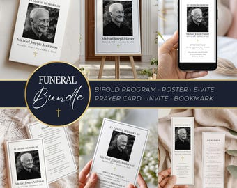 Paquete de plantillas para funerales, editables en Canva, plantilla para programa de funeral católico, celebración de la vida, conjunto de papelería funeraria DIY, descarga instantánea.