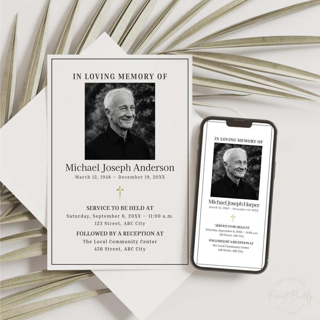 Editable Funeral Announcement Template Canva Funeral Invitation Digital ...