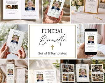 Paquete conmemorativo cristiano Canva Plantilla editable para programa funerario Paquete de celebración de la vida Descarga instantánea Recuerdo funerario