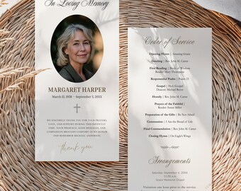Double-Sided Catholic Funeral Program Template Canva Funeral Program Order of Service Celebration of Life Memorial Program 2 Page Printable