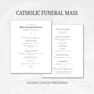 Catholic Funeral Program Template 2 Page Order of Service Editable in Canva Standard Funeral Mass Printable