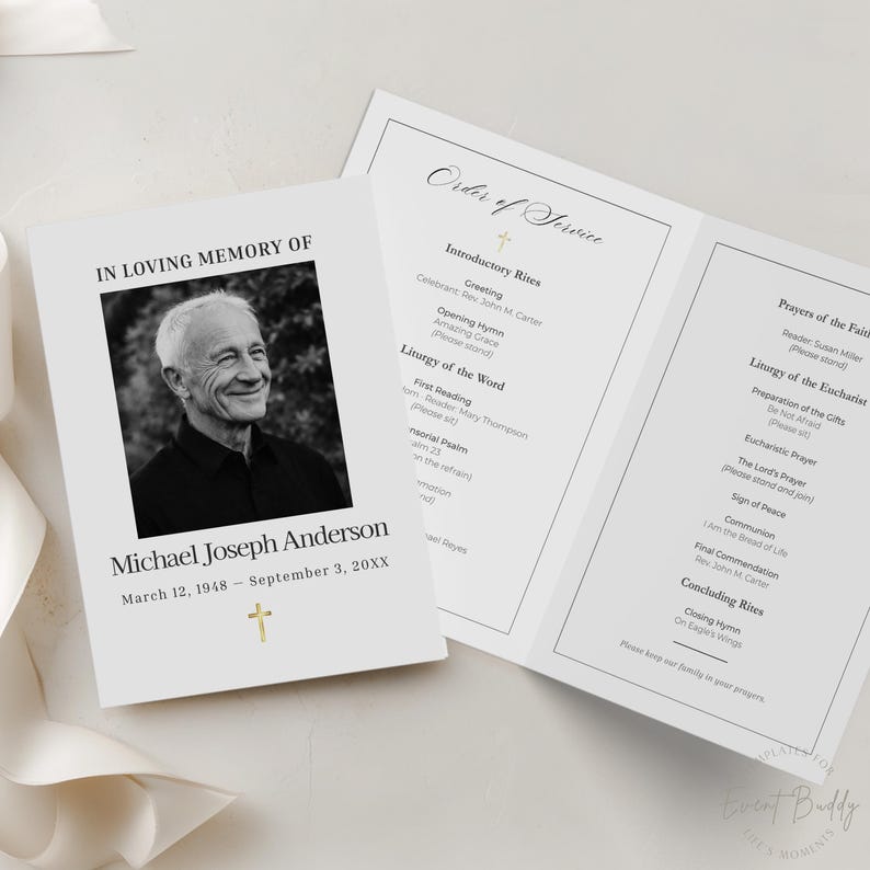 Catholic Funeral Program Template Full Script 4 Page Editable in Canva ...