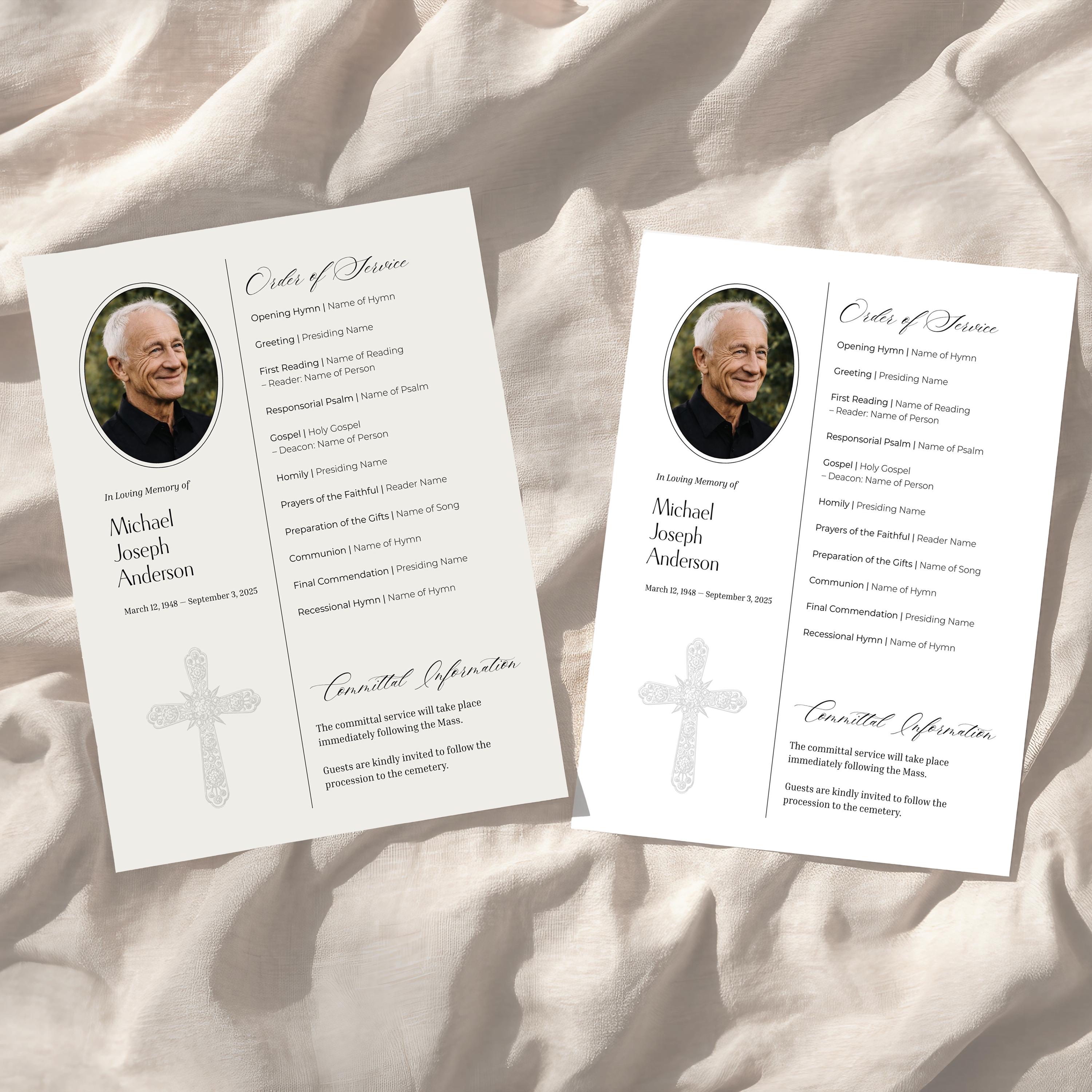 Simplified Catholic Funeral Program Bundle 4 Editable 1 Page Mass ...