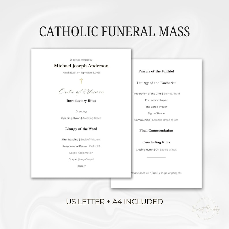 Funral Service Program Samples Pdf Standard Catholic Funeral Mass Program 2page Template Editable in Canva ...