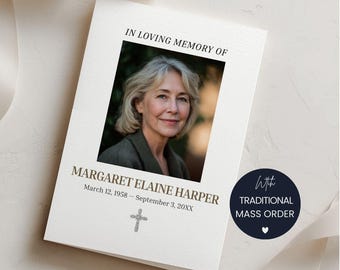Traditionelles katholisches Beerdigungsprogramm Mass Vorlage 4 Seiten Booklet Bearbeitbar Canva Order of Service Instant Download
