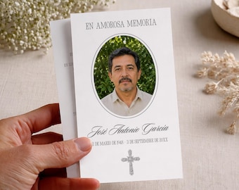 Plantilla editable de tarjeta de oración funeraria en español Canva Tarjeta de oración funeraria Tarjeta de oración católica Tarjeta de oración conmemorativa Tarjeta de obituario imprimible