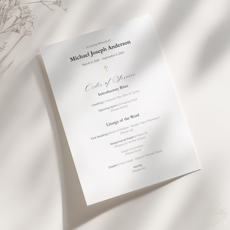 Catholic Funeral Program Template 2 Page Order of Service Editable in ...