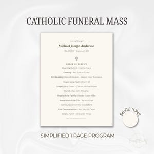 Vereinfachte katholische Beerdigungsmessprogrammvorlage Bearbeitbar in Canva Single Page Order of Service Printable Instant Download