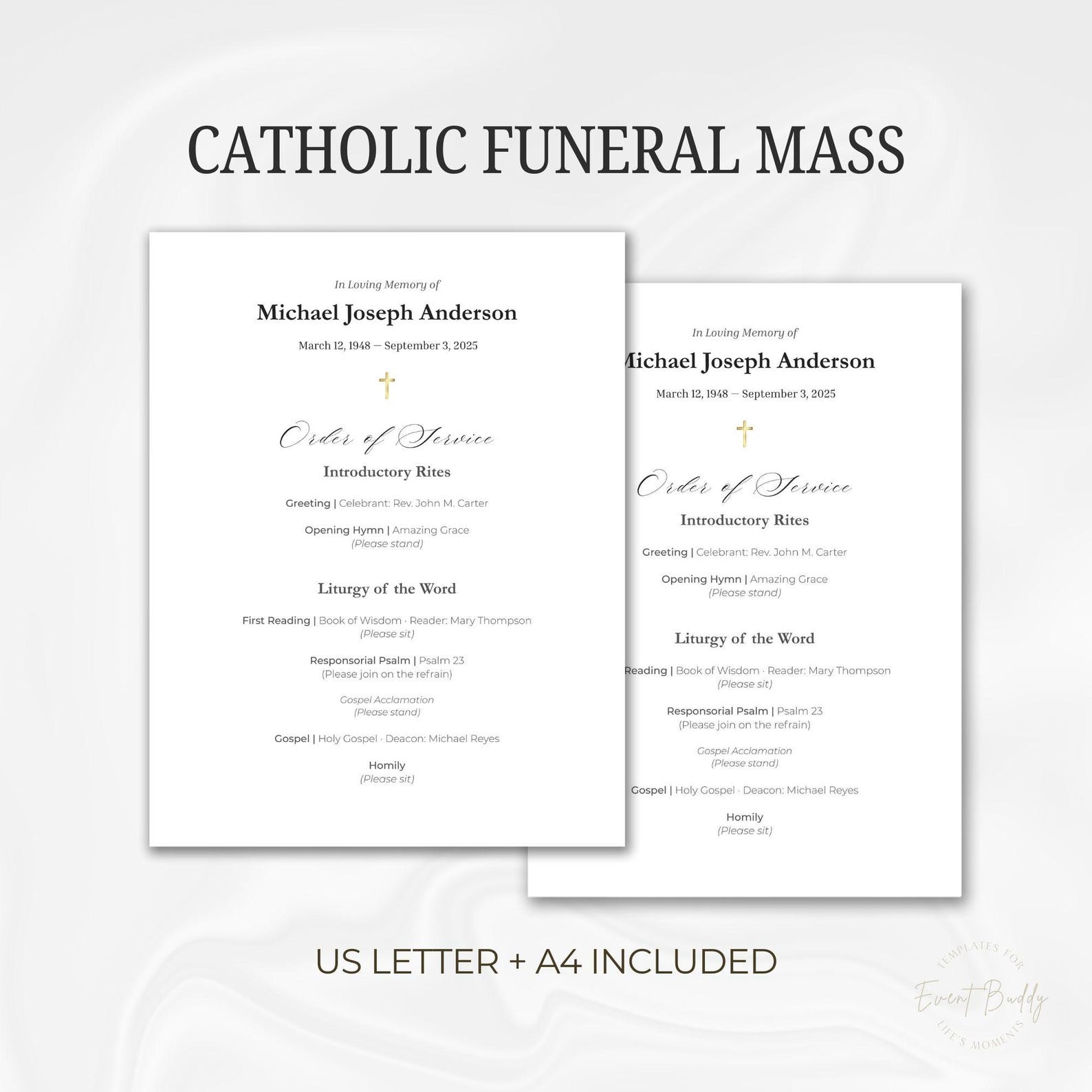 Catholic Funeral Program Template 2 Page Order of Service Editable in ...