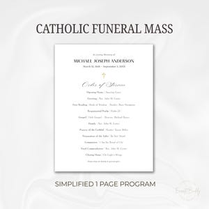 Simplified Catholic Funeral Mass Program Template Editable in Canva Printable Order of Service Single Page Instant Download