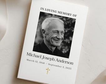 Sjabloon Katholiek uitvaartprogramma Volledig script 4 pagina's bewerkbaar in canva afdrukbare volgorde van dienst Uitvaartmis