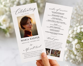 Double-Sided Editable Funeral Program Template Editable Canva Celebration of Life Program Memorial Order of Service Funeral Announcement