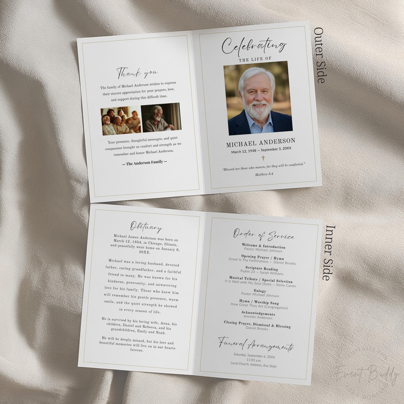 Elegant Christian Funeral Program Template Editable in Canva Printable ...
