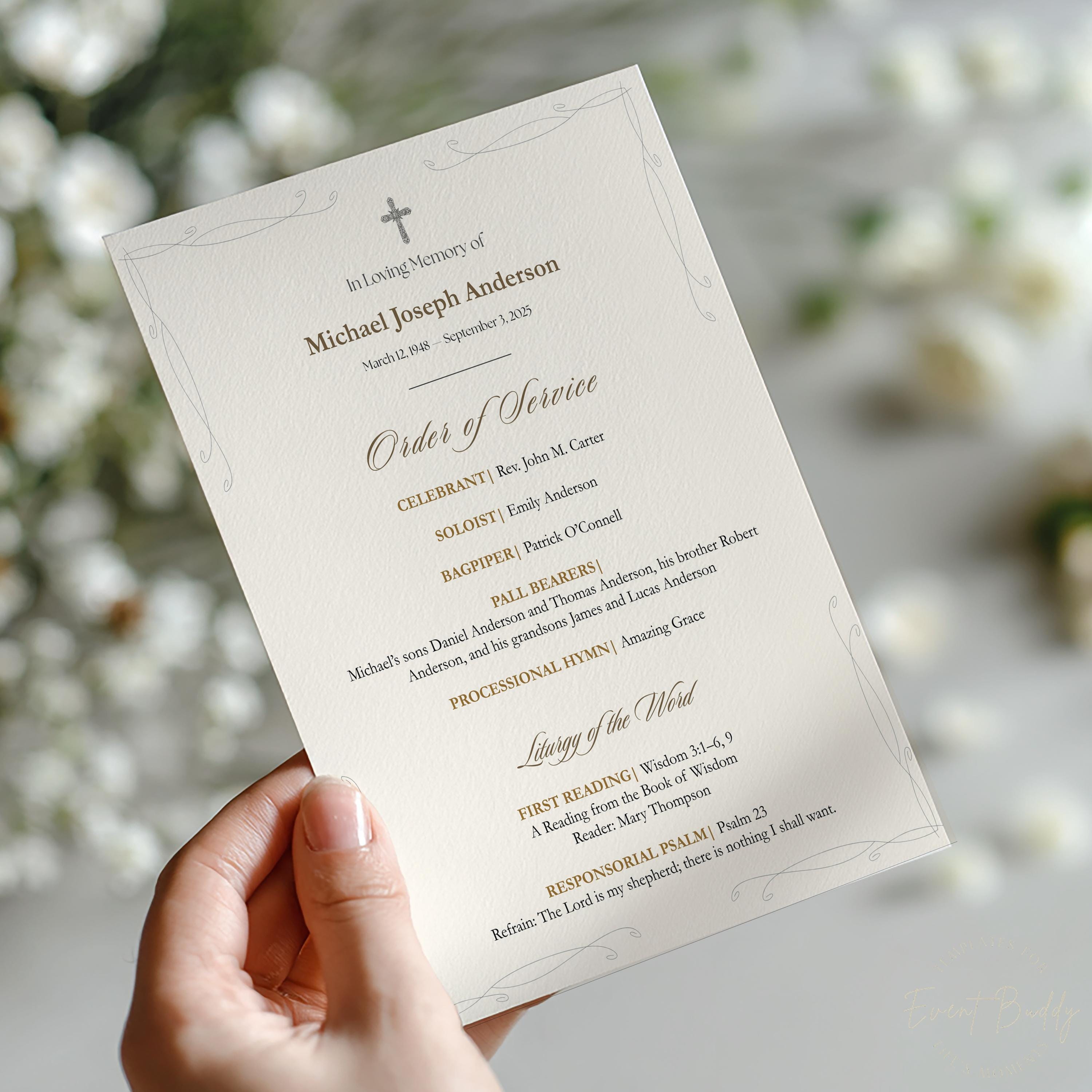 Catholic Funeral Mass Program 2 Page Template Editable in Canva ...