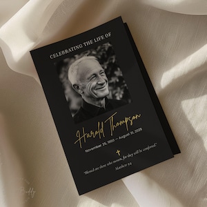 Black Funeral Program Template Editable in Canva Instant Download with Obituary Order of Service Memorial Service Program Gold Cross