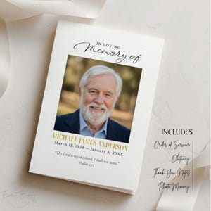 Photo Funeral Program Bi-fold Canva Obituary Template Order of Service Christian Memorial Brochure with Psalm Editable Instant Download