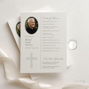 Catholic Funeral Mass Program Template Single Page Order of Service Editable in Canva Two Colors Included