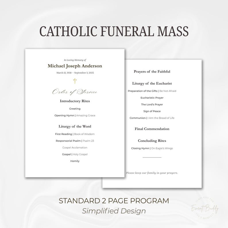 Standard Catholic Funeral Mass Program 2page Template Editable in Canva ...