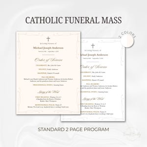 Catholic Funeral Mass Program 2 Page Template Editable in Canva Printable Order of Service Standard Memorial Program