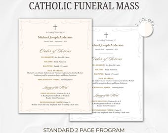 Katholisches Beerdigungsmessprogramm 2 Seitenvorlage Bearbeitbar in Canva Printable Order of Service Standard Gedenkprogramm