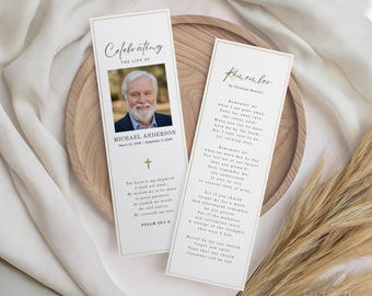 Plantilla editable de marcapáginas funerarios Canva Marcapáginas conmemorativo Marcapáginas imprimible para celebración de la vida con foto Recuerdo funerario personalizado