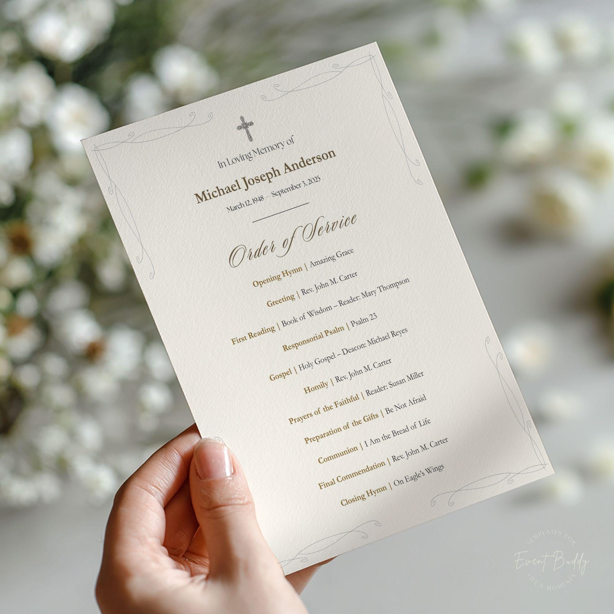Mass Program Design Simple Minimal Catholic Funeral Mass Program Template Editable in Canva Single ...