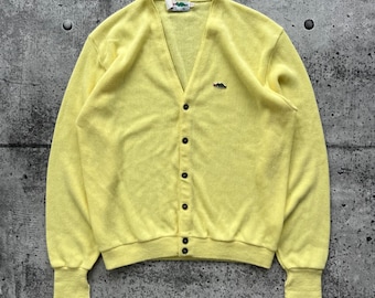 Vintage Sears Herrenpullover XL Lang Gelbe Drachen-Strickjacke Orlon 60er 70er Jahre