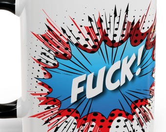Pop Art Fuck! Coffee Mug | Sarcastic Comic Style Mug | Funny Profanity Gift | Rude Office Humor Cup | Bold Colorful Comic Book Art Mug
