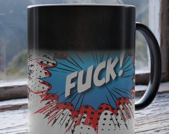 Pop-art neukpartij! Koffiemok | Magische warmteverandering | Grappig godslasterlijk cadeau | Rude kantoorhumorbeker | Gedurfde kleurrijke stripkunst