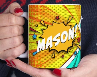 Personalized Comic Pop Art Mug | Vintage Comic Bubble Letter 11oz Ceramic