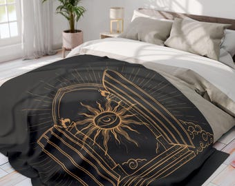 Manta polar ártica Portal del Sol Místico / Ojo Esotérico Celestial, Arte de Línea Dorada
