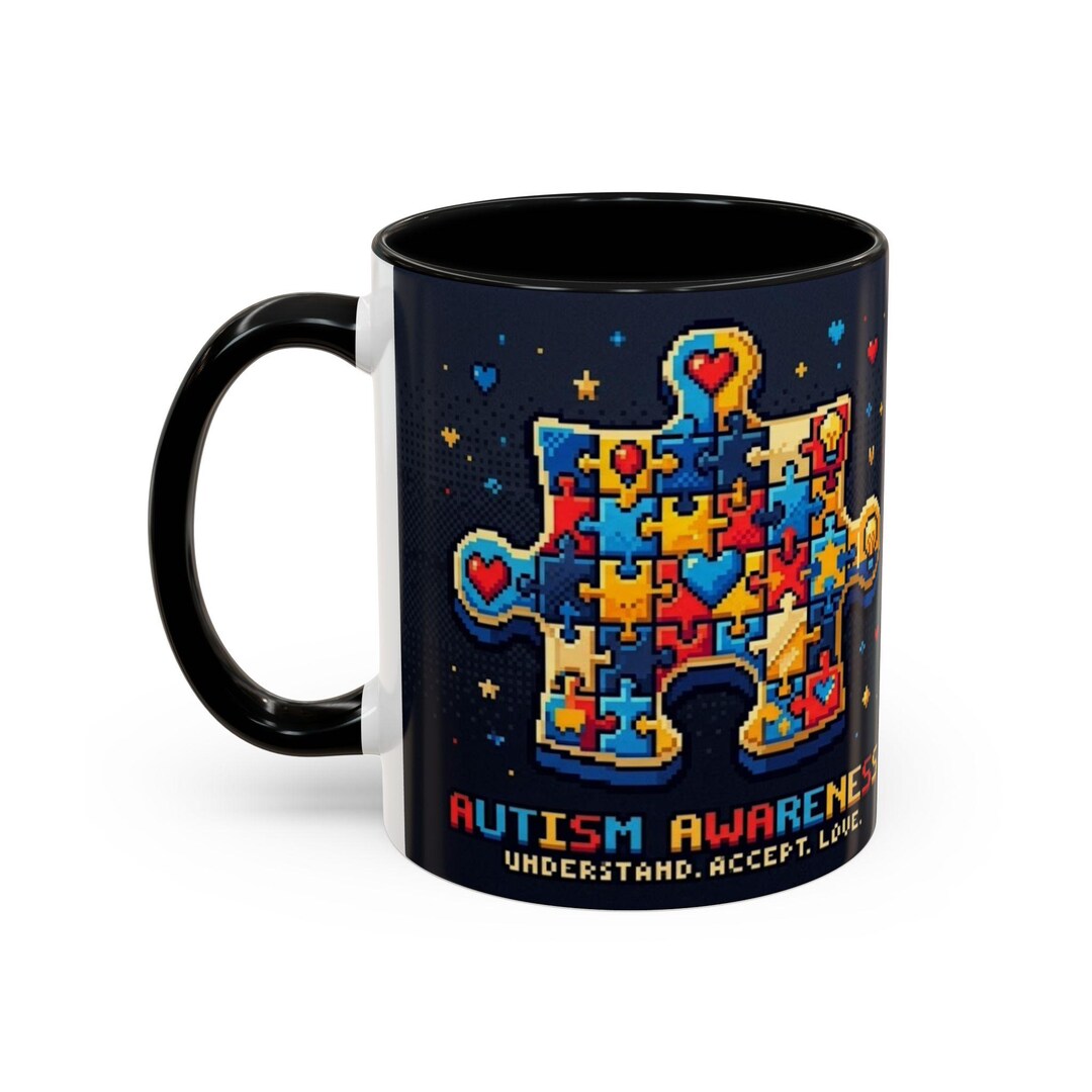 Autism Awareness Puzzle Heart Mug | Accent Coffee Mug 11oz | Retro ...
