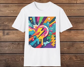 90's Style Melting Lightning Heart T-Shirt | Retro Pop Art Storm | Nostalgic Trip