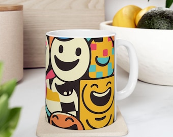 Tasse rétro smiley | Tasse à café en céramique, style pop art (11 oz)