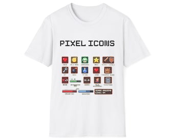 Camiseta Pixel Icons / Camiseta HUD de videojuegos retro de 8 bits / Camiseta unisex de algodón