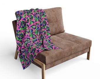 Manta polar ártica geométrica abstracta Neon Lava / Patrón Memphis rosa, verde y azul