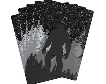 Baraja de cartas Bigfoot Sasquatch, Baraja de criaturas críptidas del bosque de la noche estrellada