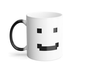 Taza con efecto de cambio de color de emoticono de texto "Sonrisa/Ceño fruncido" de Pixel / Taza de café con efecto mágico de calor, 325 ml (11 oz)