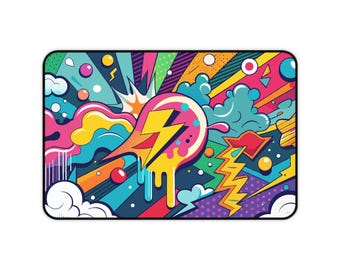 ポップアートの稲妻デスクマット | カラフルなレトロコミックマウスパッド