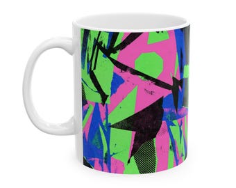 90s Nostalgic Neon Abstract Collage Mug | 11oz of Memories