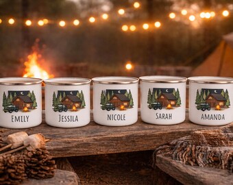 Personalized Enamel Camping Mug | Cabin, Bachelorette Gift