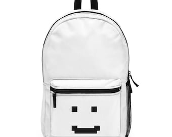 Mochila Pixel Smile / Gráfico minimalista de rostro, mochila escolar blanca