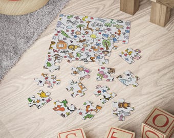 子供向けの落書き動物パズル | 30ピースの厚手のチップボードで楽しく遊べる