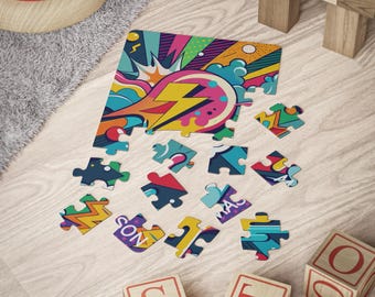 パーソナライズされた子供用パズル | カラフルなポップアートのライトニングジグソー | 楽しい30ピース