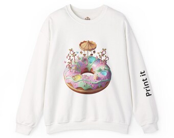 Pastel Donut Graphic Sweatshirt, Whimsical Food Art Crewneck