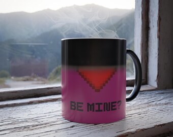 Retro Valentine's Day Coffee Mug Gift. Be Mine? Magic Heat Reveal