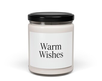 Warm Wishes Soy Candle, Typography Slogan | Minimal Holiday Candle