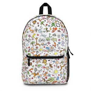 Mochila infantil con diseño de animales dibujados a mano / Estampado colorido de animales salvajes de dibujos animados