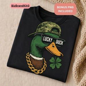 Lucky Duck PNG | St Patrick Duck Hunting Design | Boys Shamrock Clover Sublimation | Cricut Silhouette | Bonus PNG Included
