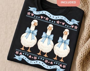 Vintage Blue Ribbon Goose PNG Bundle + SVG | BONUS PnG Included | Retro Coquette 80s Groovy Goose Sublimation, Cricut File